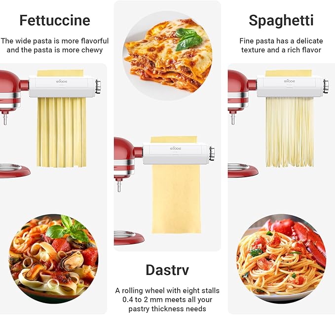 3 in 1 Pasta Maker Machine for KitchenAid Includes Spaghetti Cutter, Pasta Roller and Fettuccine Cutter, Pasta Machine, Noodle Maker, Pasta Maker by Gvode