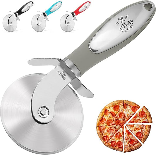 Zulay Kitchen Premium Pizza Cutter - Durable Stainless Steel Pizza Cutter Wheel - Easy-to-Clean, Easy-to-Use Pizza Slicer - Super Sharp with Non-Slip Handle - Dishwasher Safe Pizza Wheel (Grey)