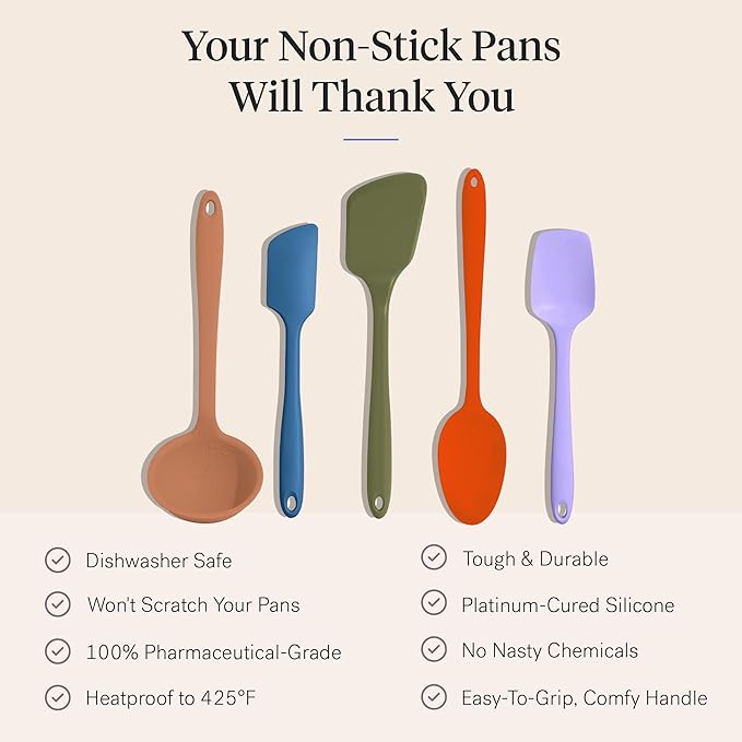 GIR: Get It Right 5 Piece Silicone Ultimate Kitchen Utensils Set - Ladle, Spatula, Flip, Spoon & Spoonula - Non-Toxic Cooking Utensils for Nonstick Cookware, Cooking and Baking - Mediterranean