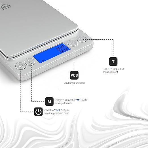 Digital Food Scale for Kitchen with Gram and Ounce – Smart Kitchen Scale for Food Products, Baking, Sourdough Bread Making, Cooking, Weight Loss, Jewelry & Packages (0.1g/3kg)