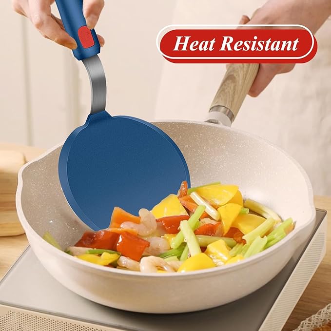 Silicone Spatula, Heat Resistant Kitchen Utensils for Non-Stick Cookware, Wide Slotted Pancake Spatulas Turner with Seamless Thin Edges for Egg, Omelette, Fish Slice (Half-Round Spatula)