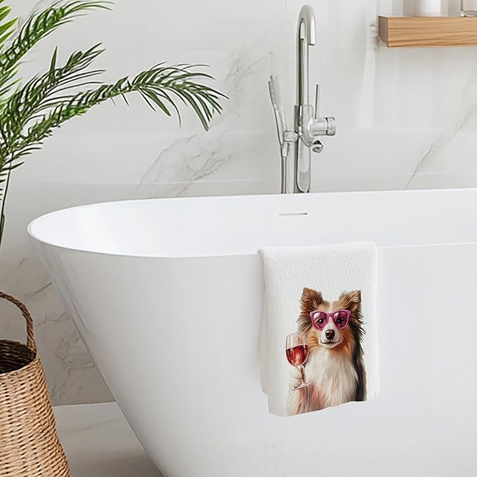 Cabana Bro Funny Wine Shetland Sheepdog Kitchen Towels, Sheltie Lover Gifts Dish Tea Hand Towels for Kitchen Bar Cart Decor, Gifts for Wine Lovers, Bar Towel for Bartender, 16x24 Inches