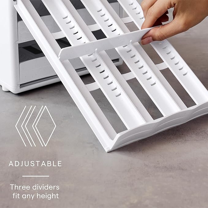 YouCopia SpiceStack,18-Bottle Adjustable Spice Rack Organizer, Pull-Out Seasoning Holder for Kitchen Cabinet and Pantry Storage with 104 Labels and Adjustable Dividers, Speckled White