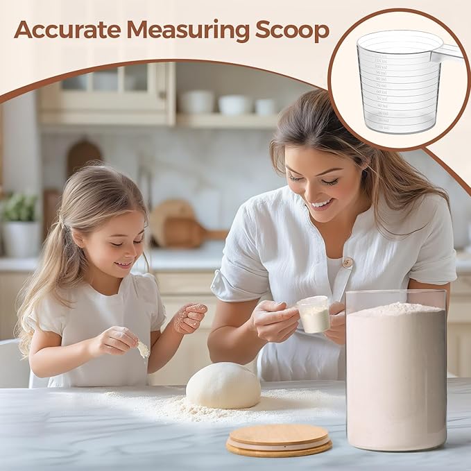 ComSaf Glass Food Storage Containers, 3.2Qt / 1.4Qt Glass Flour and Sugar Containers with Airtight Lids, 7.1'' Wide Mouth Large Glass Jars with Bamboo Lid for Rice, Pasta, Oats, Grains, Cookie, Candy