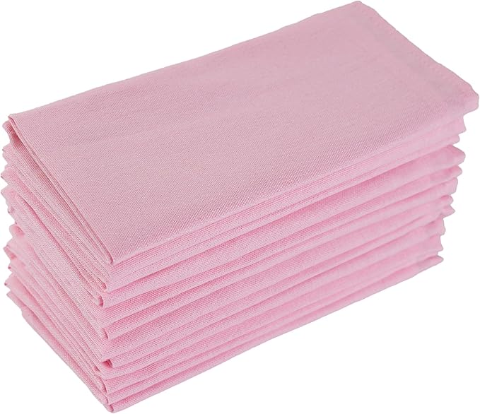 Pink Polyester Linen Blended Thin Dinner Cloth Napkins - Set of 12 (40 x 40 cm) - for Wedding Parties Events & Home Use (Pink)