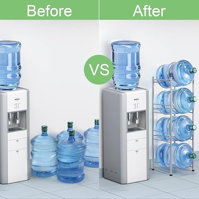 5 Gallon Water Jug Holder - 4 Tier Cooler Jug Rack, Detachable Dispenser Stand for Home, Kitchen, Office - Silver