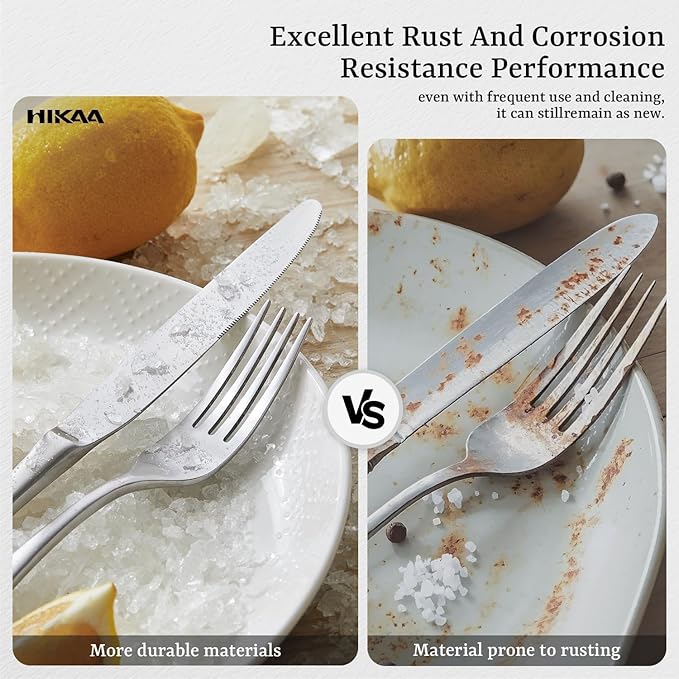 HIKAA 45-Piece Silverware Set with Serving Utensils, Heavy Duty Stainless Steel Flatware Set for 8 with Serving Utensils, Matte Satin Cutlery Set Dishwasher Safe