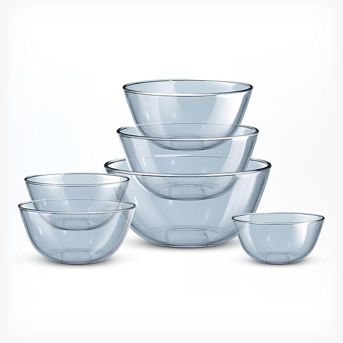COOK WITH COLOR 12 Pc Glass Mixing Bowl Set with Lids – Borosilicate Glass Nesting Bowls for Cooking, Baking and Meal Prep, Colored Blue