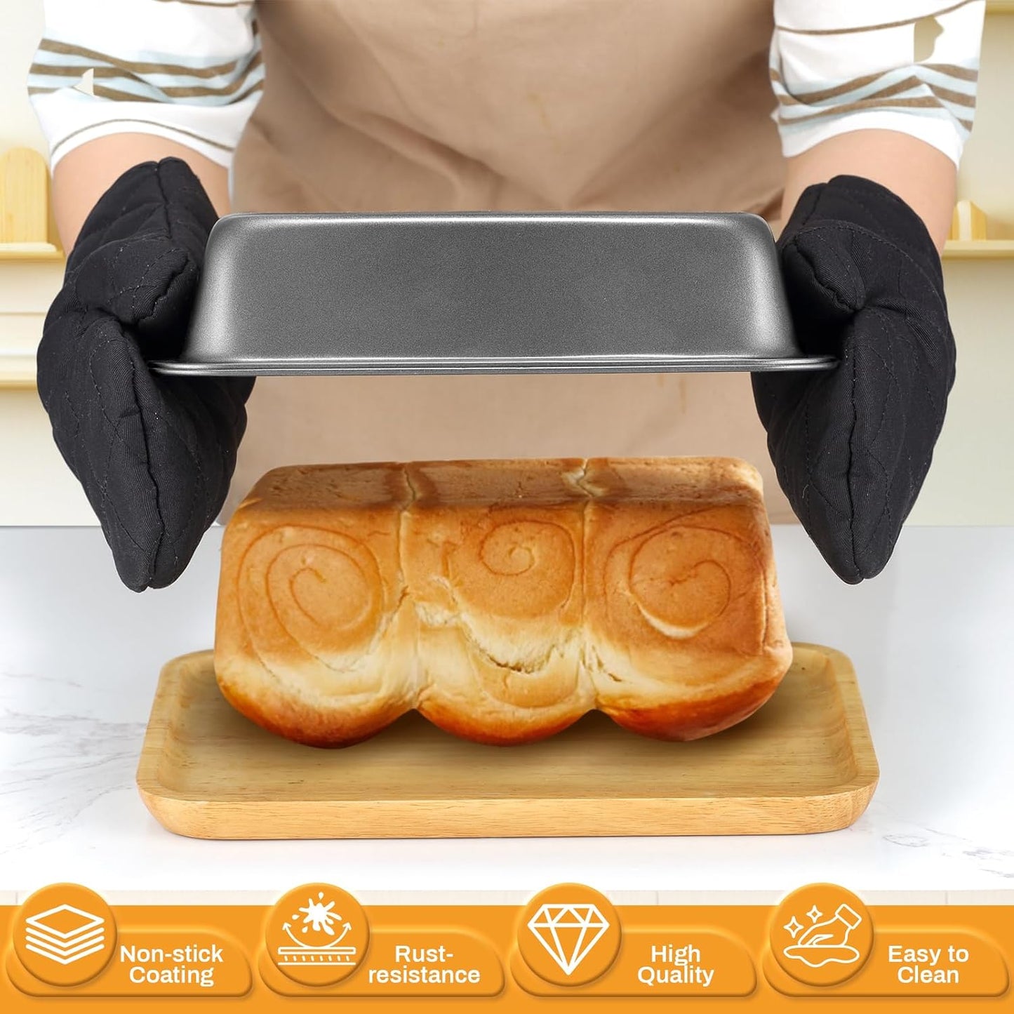 12PCS Nonstick Bakeware Set, Non-Toxic Carbon Steel Baking Pans Set with Wider Grip, Includes Roasting Pan, Cookie Sheet, Cake Pans, Muffin Pans, Cooling Rack, Oven Mitts, Easy Release