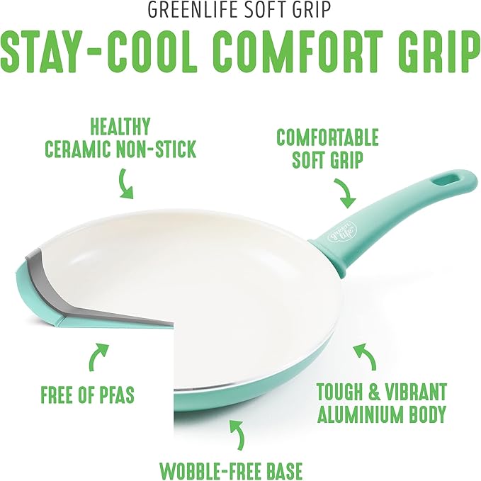 GreenLife Soft Grip 1QT and 2QT Saucepan Set, Healthy Ceramic Nonstick, Non Toxic PFAS & PFOA-Free, Dishwasher Safe, Glass Lids, Stay-Cool Handles, Easy Clean Cookware, Kitchen Essentials, Turquoise