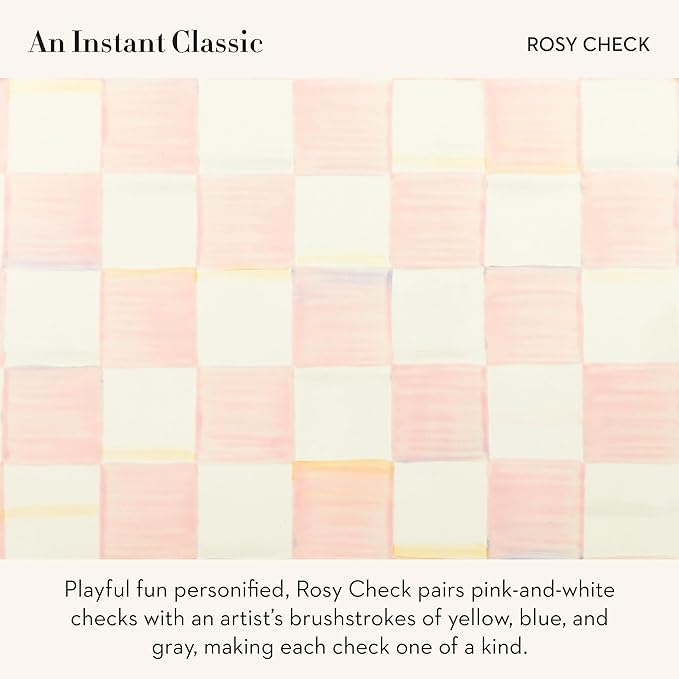 MACKENZIE-CHILDS Enamel Measuring Cup, Cute Measuring Cup with Pour Spout, 7-Cup Capacity, Pink-and-White Rosy Check