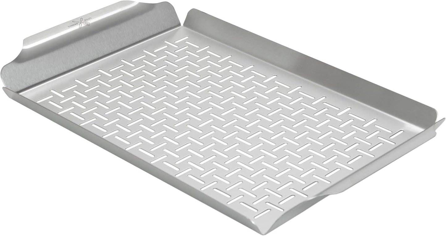 LITTLE GRIDDLE GT-525 Grill Pan and Grill Basket Set, High Sidewalls with Built-in Handles, Stainless Steel & Vented Design - Silver