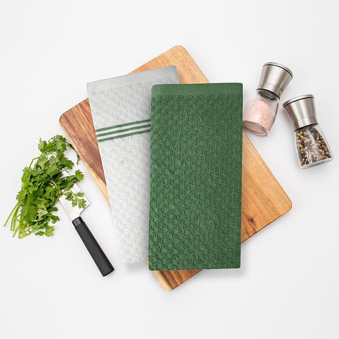Infinitee Xclusives 100% Cotton Kitchen Towels - 15x25 Inch Ultra Soft Tea Towel, Super Absorbent Terry Dish Towels for Kitchen Linens |Green|