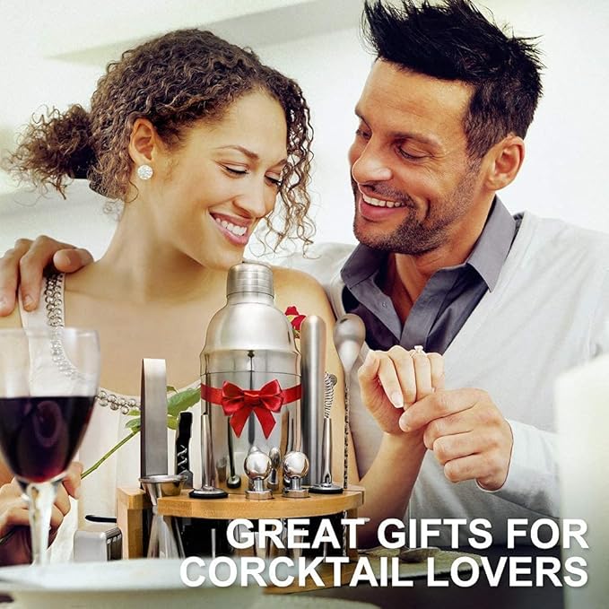 Stainless Steel Cocktail Shaker Set, 24oz/750ml Bartender Kit Includes Strainer and Stir Stick for Home, Bar, Party, Bar Accessories for The Home Bar Set (25oz-17pcs)