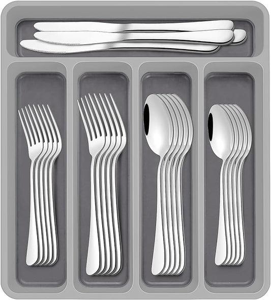 60-Piece Silverware Set with Organizer,AIVIKI Stainless Steel Flatware Set for 12,Cutlery Utensil Sets for Home Restaurant,Tableware Set Include forks spoons and knives,Mirror Polished,Dishwasher Safe