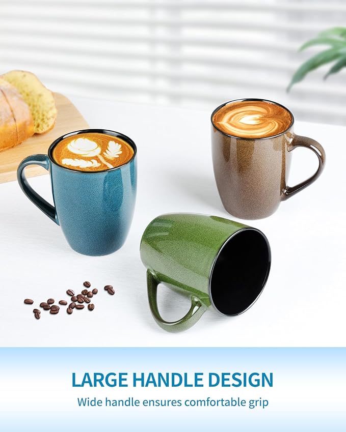 Ceramic Mugs 12oz,Large Ceramic Coffee Cups for Men, Women, Dad, Mom, Modern Coffee Mugs With Handle For Tea,Latte,Cappuccino,Cocoa. (green 4pack)