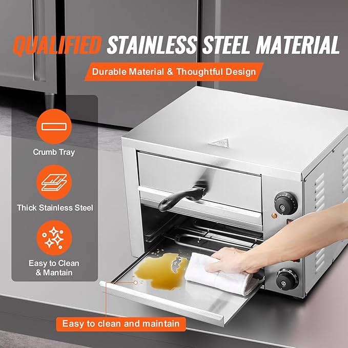 VEVOR Electric Pizza Oven for Countertops, 12-inch, 1700W, with Temp Control & 0-120 Min Timer, Even Baking Technology & Easy Clean Crumb Tray, Ideal for Both Commercial & Home Kitchens