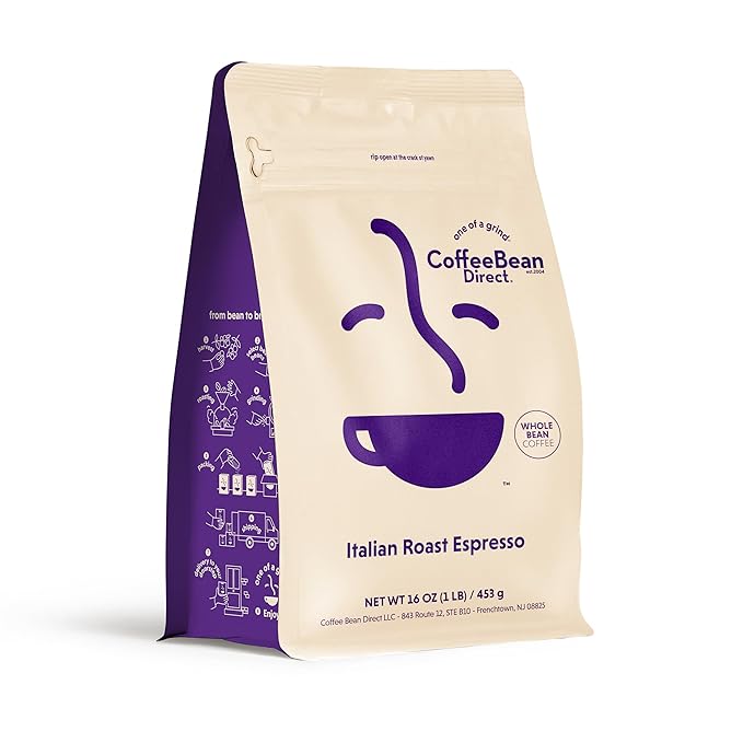 Coffee Bean Direct Italian Roast Espresso, Whole Bean Coffee, Dark Roast, 1 Pound Bag (Pack of 1)