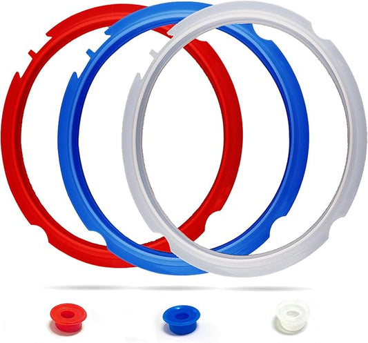 3 Pack Sealing Ring 3Qt for Instant Pot Sealing Rings 3 Qt Insta Pot, with 3 Float Valve Caps, Food-grade Silicone Instant Pot 3 Qt Sealing Ring, for instapot 3Qt, Red, Clear, Blue, Green