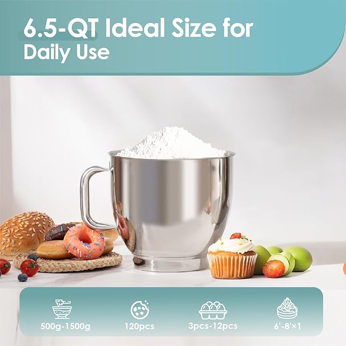 Kitchen in the box Stand Mixer - 6.5 Quart Mixing Bowl with Handle, 900 Watt Powerful Heavy Bread Dough Standing Mixers Tilt-head with Dough Hook, Whisk, Flat Beater and Splash Guard (Blue)