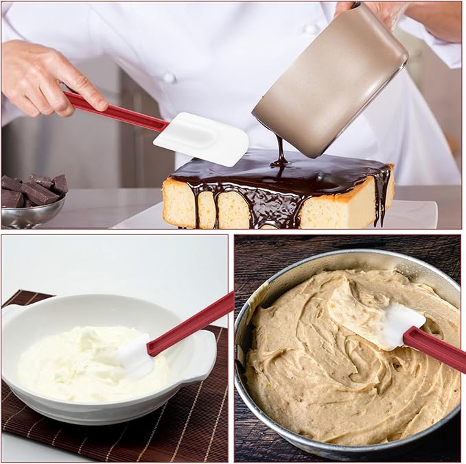 cobee 10 Pcs Silicone Spatulas Set, 500°F Heat-Resistant Commercial Spatula Food Grade Rubber Non Stick Silicone Scraper Spatula with Long Handle for Kitchen Cook Mix Fry Spread Bake, Dishwasher Safe