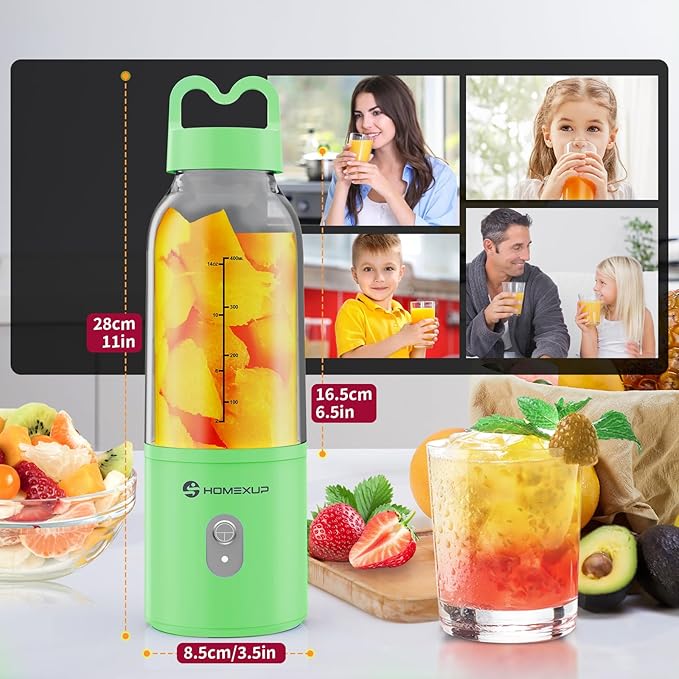 Portable 14OZ Juicer， High-Powered at 175W for Smoothies, Ice Blending, Juicing, and Food Processing ， Compact, Convenient, and Versatile (Green)