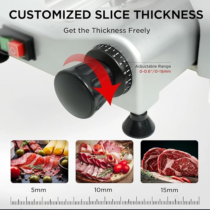 10" Commercial Meat Slicer, 340W, Electric Deli Slicer with Adjustable Thickness, Stainless Steel Blade, Built-in Sharpener, Removable Blade for Easy Cleaning