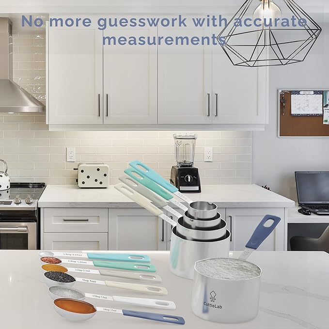 Measuring Cups and Measuring Spoons Set of 14 - Stainless Steel Measuring Cups and Spoons Set, Includes 1/8 Teaspoon Measuring Spoon, 1/8 Cup Measuring Cup, Leveler Dry (14, Farmhouse)