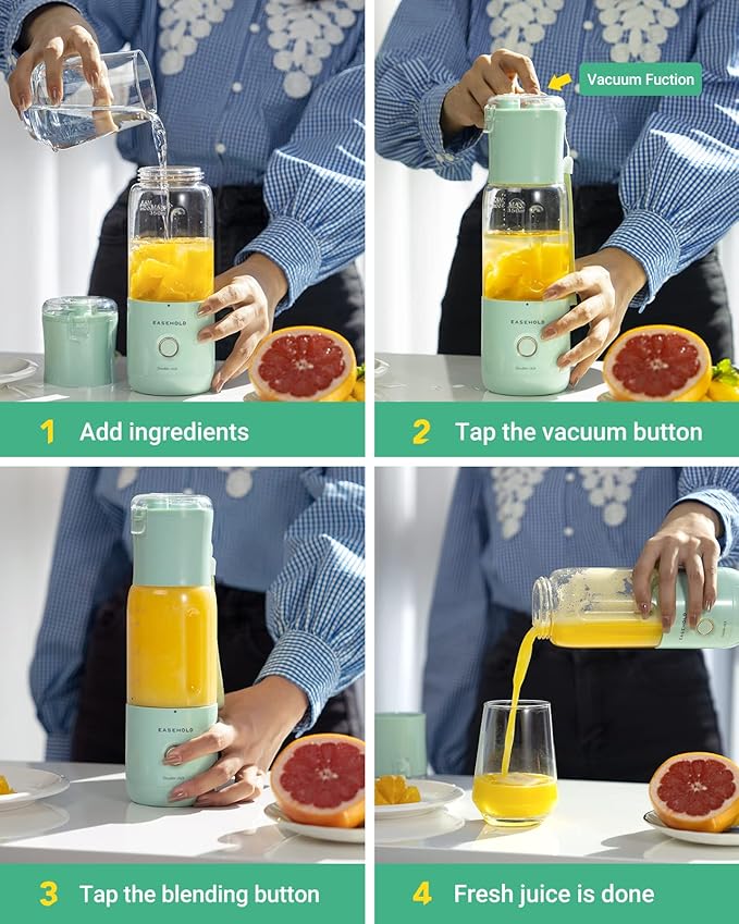 EASEHOLD Portable Personal Blender for Smoothies Shakes, Fresh Juice Mini Fast Blender on the go with 6 Blades, Rechargable Single BPA Free for Sport, Kitchen, Travel,Camping (Green)