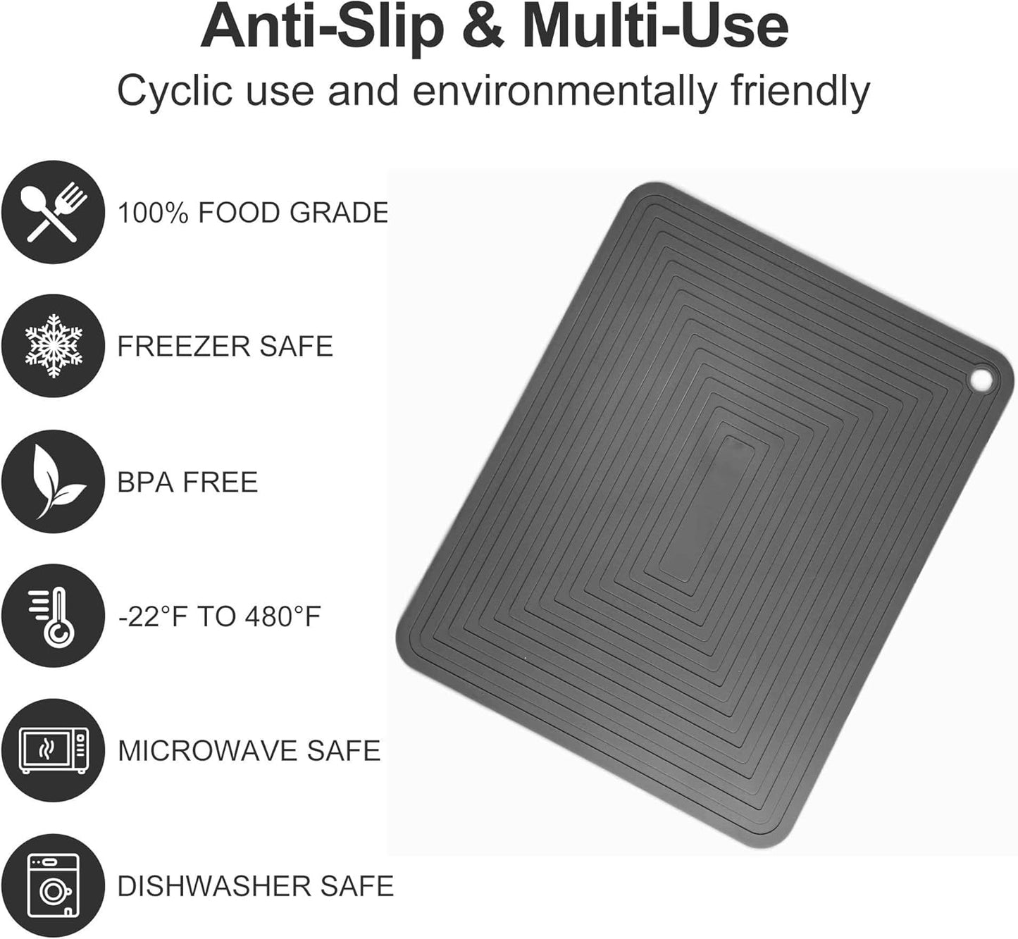 Silicone Trivets Mats Set, 9 x 12 Inches Trivets for Hot Pots and Pans, Grey Silicone Hot Pads for Kitchen, Multi-Purpose Heat Resistant Pot Holders 2 Pack