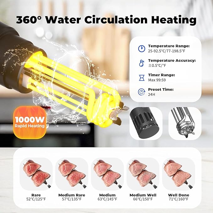 Sous Vide Machine Cooker, Immersion Circulator with Recipe, 1000W, Delay Start Function, Temp and Time Digital Display Control