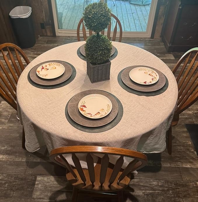 EVERLY 100% Pure Linen Round Tablecloths 108Inch Round Machine Washable Tablecloth for Thanksgiving,Decorative Halloween,Buffet Parties,Picnic,Events,Weddings and Restaurants-Natural Linen