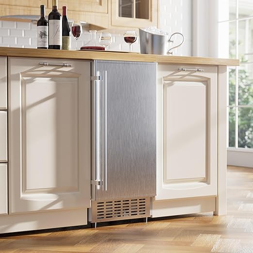 Coolake 15 Inch Wide Under Counter Ice Maker, 80lbs/Day Built-in Freestanding Ice Machine with 25lbs Storage Bin, Stainless Steel Self-Cleaning LCD Panel, Under Cabinet Ice Maker for Home Office