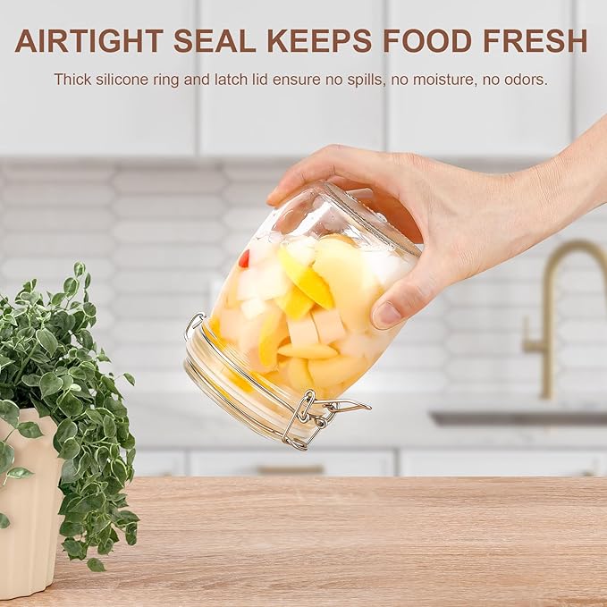 25oz Airtight Glass Jars with Lids, Set of 6 Food Storage Containers & Canisters, Clear Mason Jars with Clamp Seal for Canning, Cereal, Coffee, Pasta, Sugar, Beans & Spices