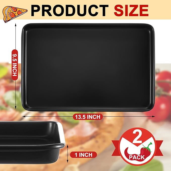 2 Pcs 13.5 Inch Grandma Style Pizza Pan Hard Rectangular Black Non Stick Sicilian Style Carbon Steel Pizza Pan Dish Pre Seasoned Bakeware Kitchenware