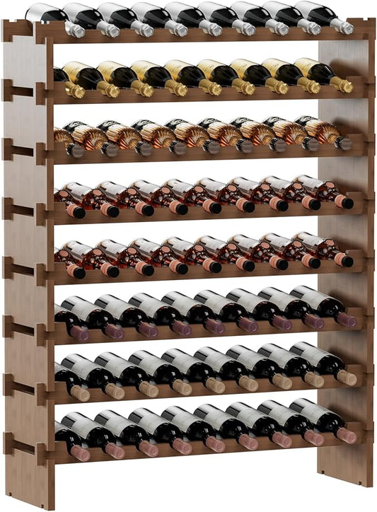 Bambloom Wine Rack Freestanding Floor, Wooden Stackable Bottle Storage Rack for Kitchen,Cellar. 72 Bottles Wine Holder Display Shelves for Champagne(Walnut)