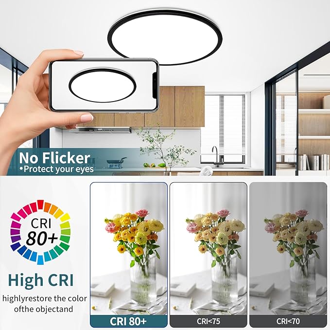 15.4 Inch Led Ceiling Light Fixtures, Dimmable with Remote Control, 36W, 4500LM, Ultra Thin Modern Flush Mount Ceiling Lights for Bedroom Living Room Kitchen Dining Room