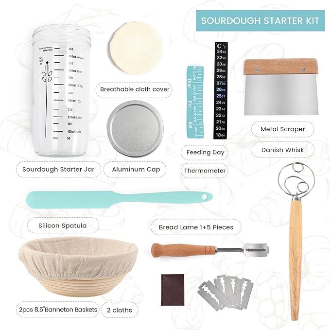 Bread Proofing Baskets, 2pcs Round 8.5inch Sourdough Starter Kit, Sourdough Bread Baking Supplies (Mint Green)