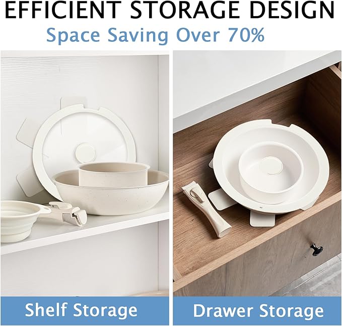 7Pcs Non Stick Pots and Pans Set, Ceramic Cookware Set with Detachable Handle, PFAS-Free, Oven & Induction Safe (White)