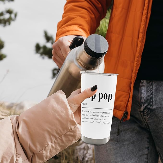 QASHWEY Pop Pop Gifts Coffee Tumbler - Pops Grandpa Gifts from Grandkids Travel Tumbler Coffee Mug, Gift for PopPop Fathers Day, PopPop Definition Stainless Steel Tumblers with Straw and Lid 20 oz