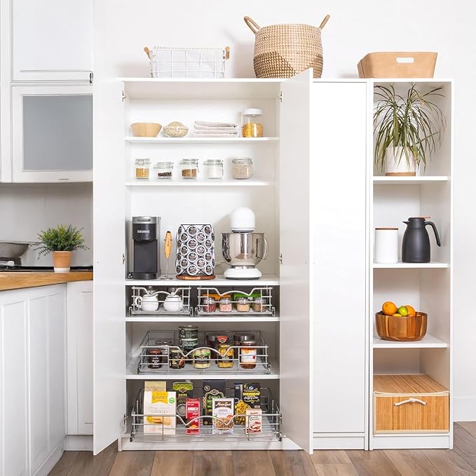 HOLDN’ STORAGE Pull Out Cabinet Organizer, Individual Sliding Drawers - Heavy Duty Metal with Lifetime Limited Warranty - Anti Rust Chrome Finish (Single Tier, 14" W)