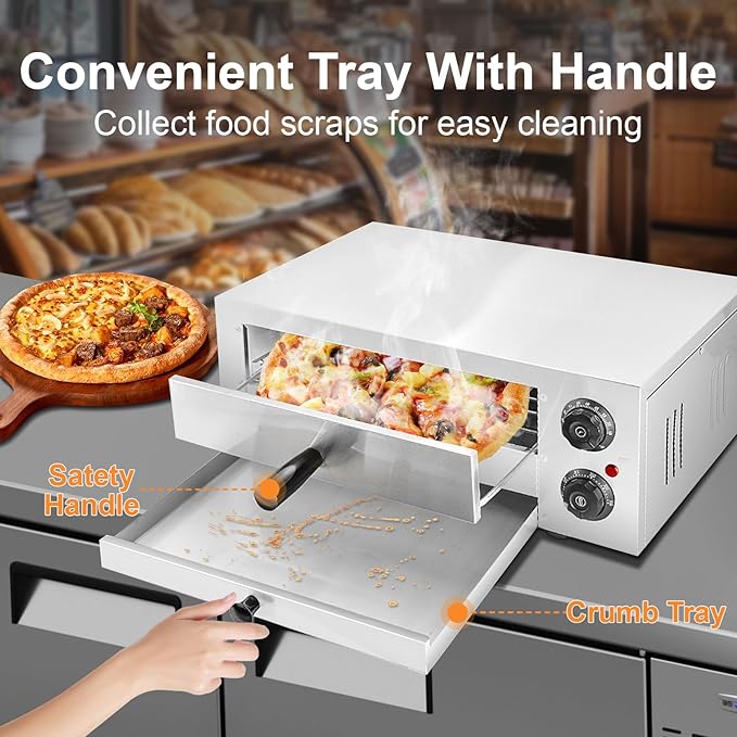 12" Electric Pizza Oven,Stainless Steel Countertop Pizza Oven with temperature and Timer for Kitchen Commercial Use
