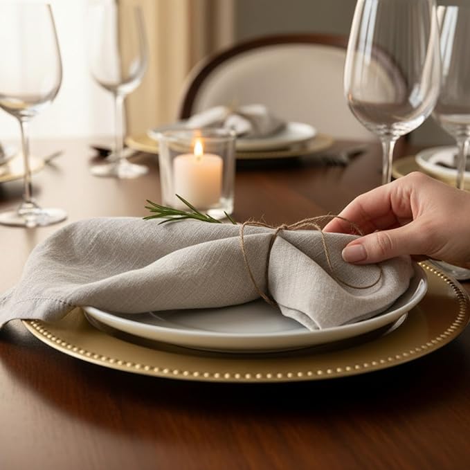 Hemstitched Linen Napkins – 20 Inch x 20 Inch – Stonewashed Pure Linen Cloth Dinner Napkins with Mitered Corners - 100% French Flax – Machine Washable - Set of 4 (Natural Oatmeal)