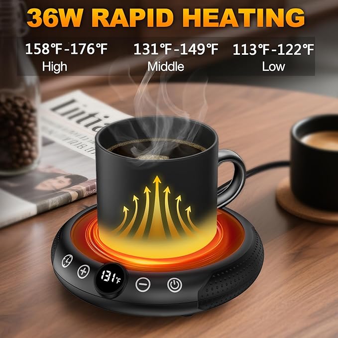 Mug Warmer, 36W Coffee Cup Warmer for Desk with Temperature Display 8-Temp Settings Controlled Heating Coffee Candle Warmer Plate for Beverage Gifts Accessories for Women Men (No Mug)