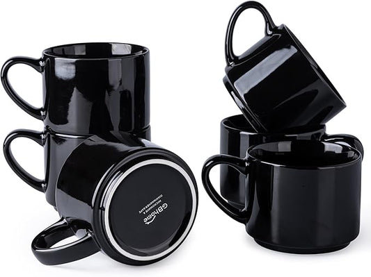 GBHOME 14 OZ Coffee Mugs Set of 6, Stackable Ceramic Mugs for Men, Women, Modern Coffee Cups for Latte,Tea, Cappuccino. Dishwasher & Microwave Safe, Black