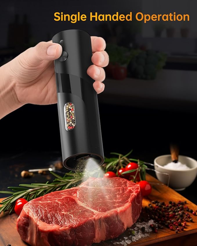 CIRCLE JOY Electric Pepper Mill Top-Refill Battery Operated Black Pepper Grinder with Upgraded Large Capacity, Adjustable Coarseness, Led Light