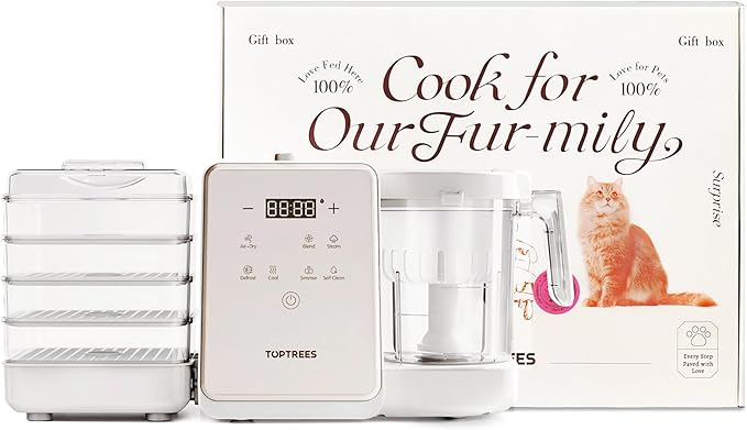 Pet Fresh Food Processor Gift Set – Quick 10 Types of Homemade Fresh Foods for 5 Pet Types, 5.5Qt 7-in-1 Cooking Machine with Easy One-Touch Panel, 100+ DIY Recipes with Various Accessories