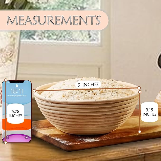 Banneton Bread Proofing Basket: 2 PCS Sourdough Proofing Basket with Liner - Round Banneton Basket for Baking