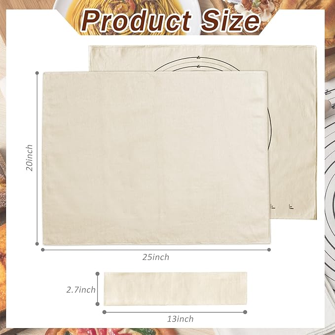 Tessco 6 Pieces Pastry Cloth and Rolling Pin Cover Set Includes 2 Pcs 25 x 20 Inch Large Cotton Pastry Mat 4 Pcs 14 x 2.5 Inch Rolling Pin Cover Sleeves for Dough Bread Pie Baking Kitchen Supplies