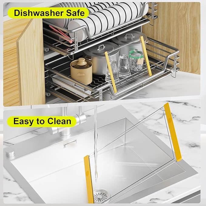 Tempered Glass Cutting Board Set for Kitchen Counter - Dishwasher Safe with Juice Grooves, Non-Slip Silicone Edges & Beveled Grip - 16"x12" & 12"x8" Serving Tray (Yellow)